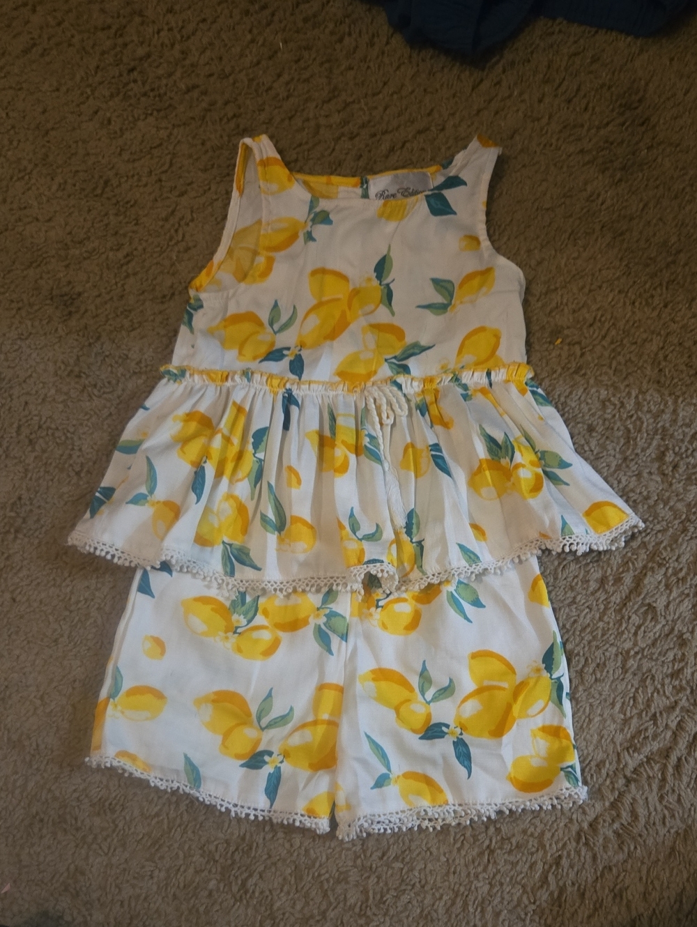 Girls Yellow Lemon Print Tank & Shorts Set